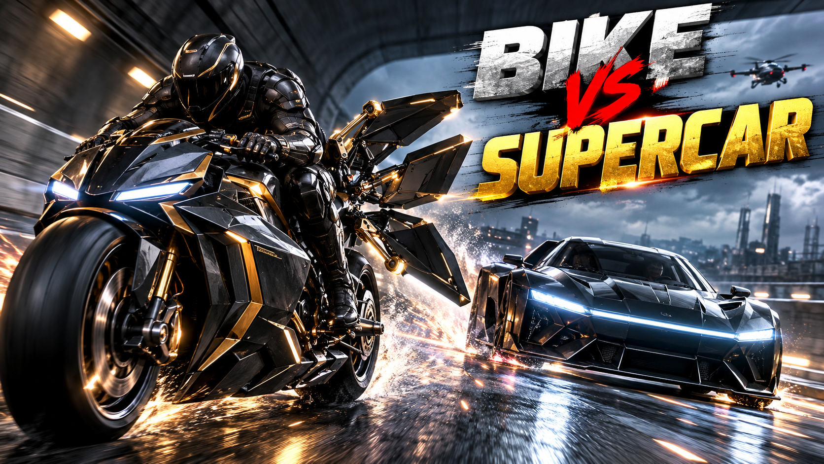 Ultimate Highway Chase: Transforming Motorcycle vs Futuristic Supercar